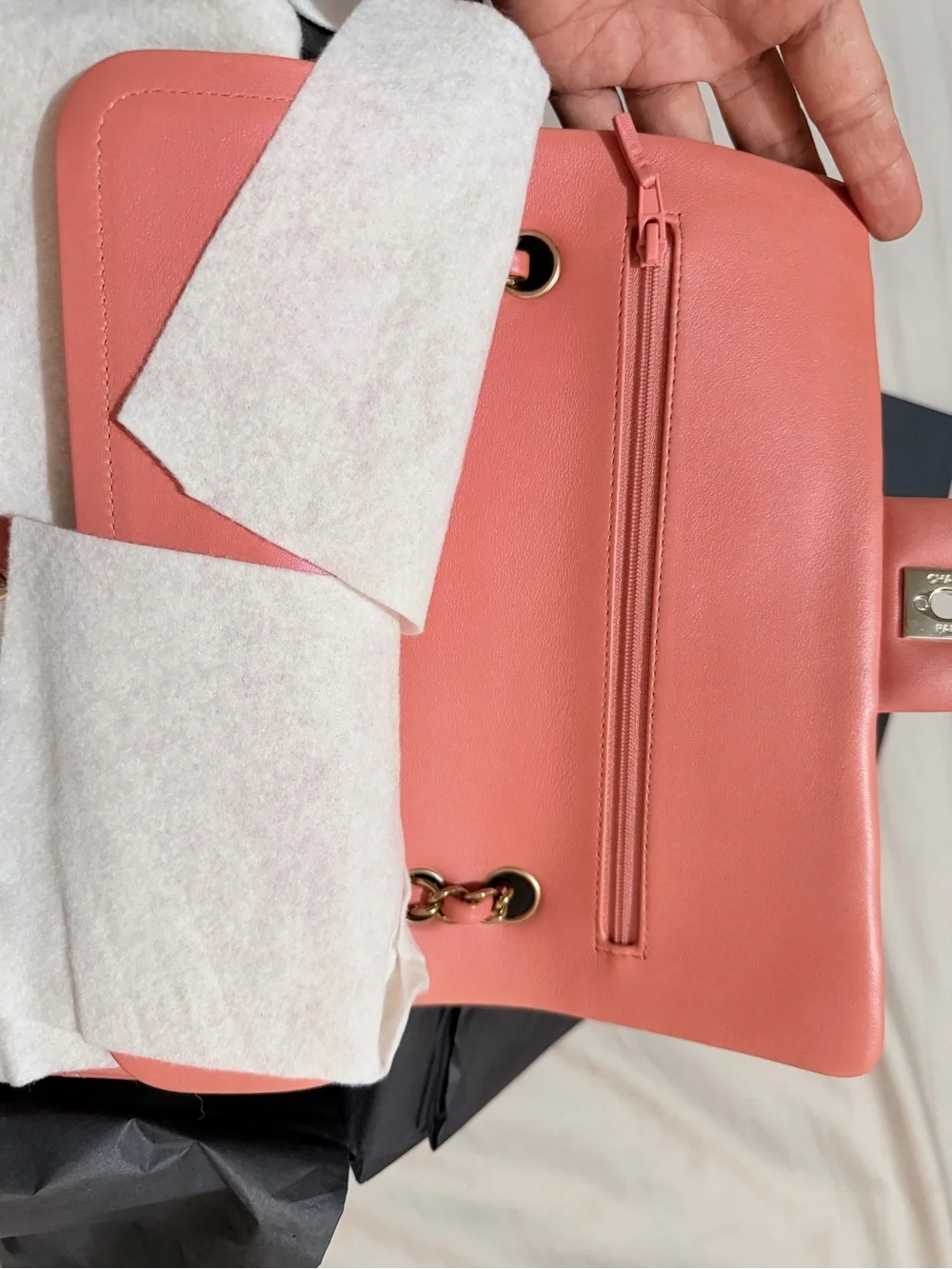 CHANEL Quilted Shoulder Bag in Coral Pink with Gold Hardware